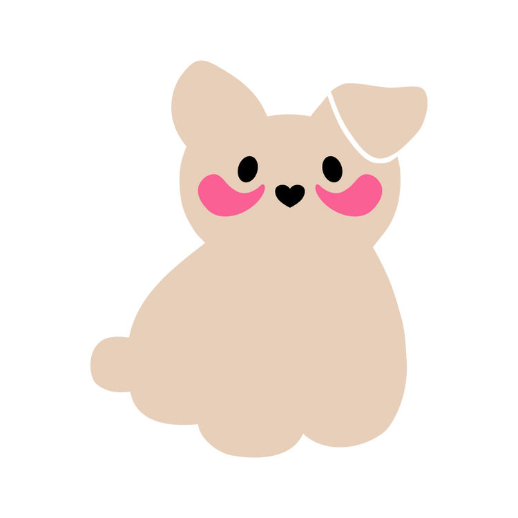 Illustrated logo of The Koko Collection featuring a cute cartoon dog with pink cheeks and a heart-shaped nose, symbolizing the brand’s skincare-inspired identity and tribute to Coco.