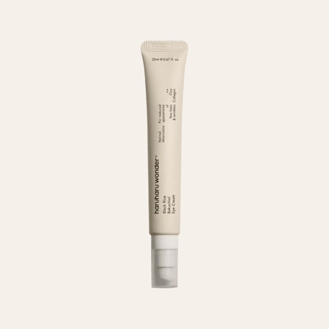 Haruharu Wonder Black Rice Bakuchiol Eye Cream in minimalist beige tube, anti-aging and brightening Korean eye treatment