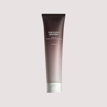 Haruharu Wonder Black Rice Moisture 5.5 Soft Cleansing Gel in sleek brown gradient tube with minimalist packaging