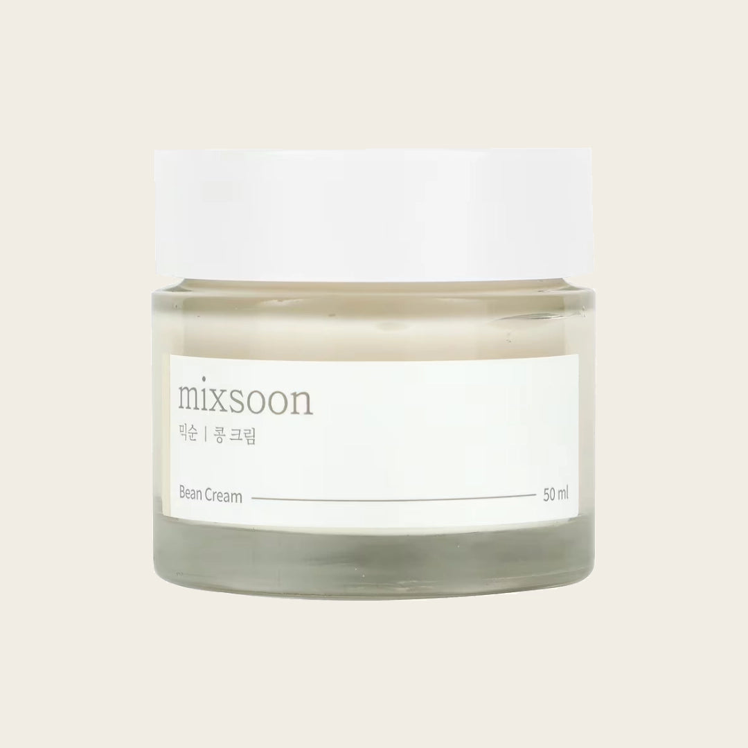 Mixsoon Bean Cream in minimalist glass jar, a hydrating Korean moisturizer formulated with fermented beans for deep nourishment and skin barrier support.