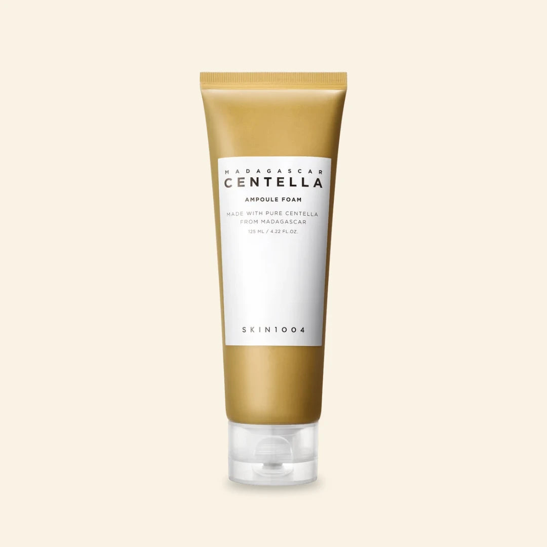 SKIN1004 Madagascar Centella Ampoule Foam cleanser on butter yellow background