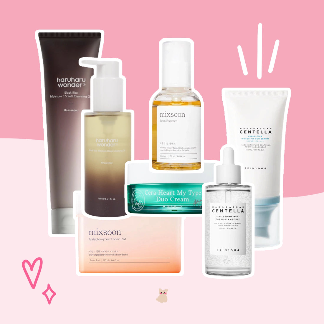 The Koko Collection skincare kit with Haruharu Wonder, Mixsoon, SKIN1004, and Axis-Y products for hydration and skin barrier support