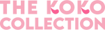 The Koko Collection, Korean skincare brand, logo in soft pink text with playful eye patches as accents, transparent background