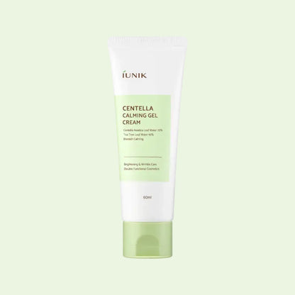 iUNIK Centella Calming Gel Cream. Lightweight Korean moisturizer with centella asiatica and tea tree for soothing and hydrating sensitive skin.